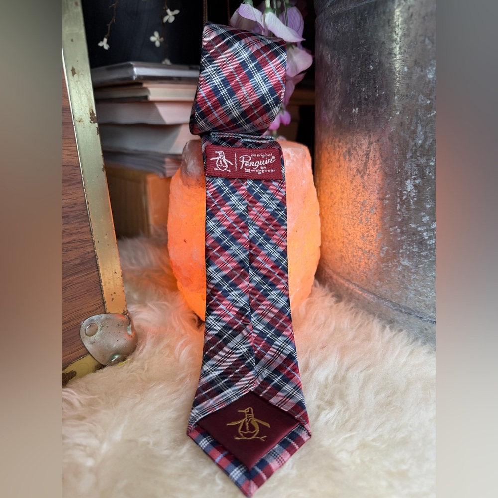 Original Penguin Classic Silk Red and Blue Plaid Tie
